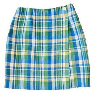 Vintage 90s Talbots Irish Linen Plaid Wrap Skirt Size 12 Preppy Tennis